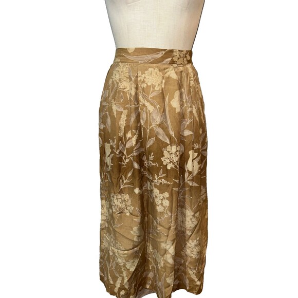 ORVIS Women's Vintage Boho Beige Floral Midi Skirt size 10 Made in USA - Picture 1 of 8